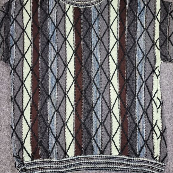 Vintage Protege Coogi Style 3D Knit Textured Sweater XL Brown Green Cosby Biggie - Picture 4 of 9